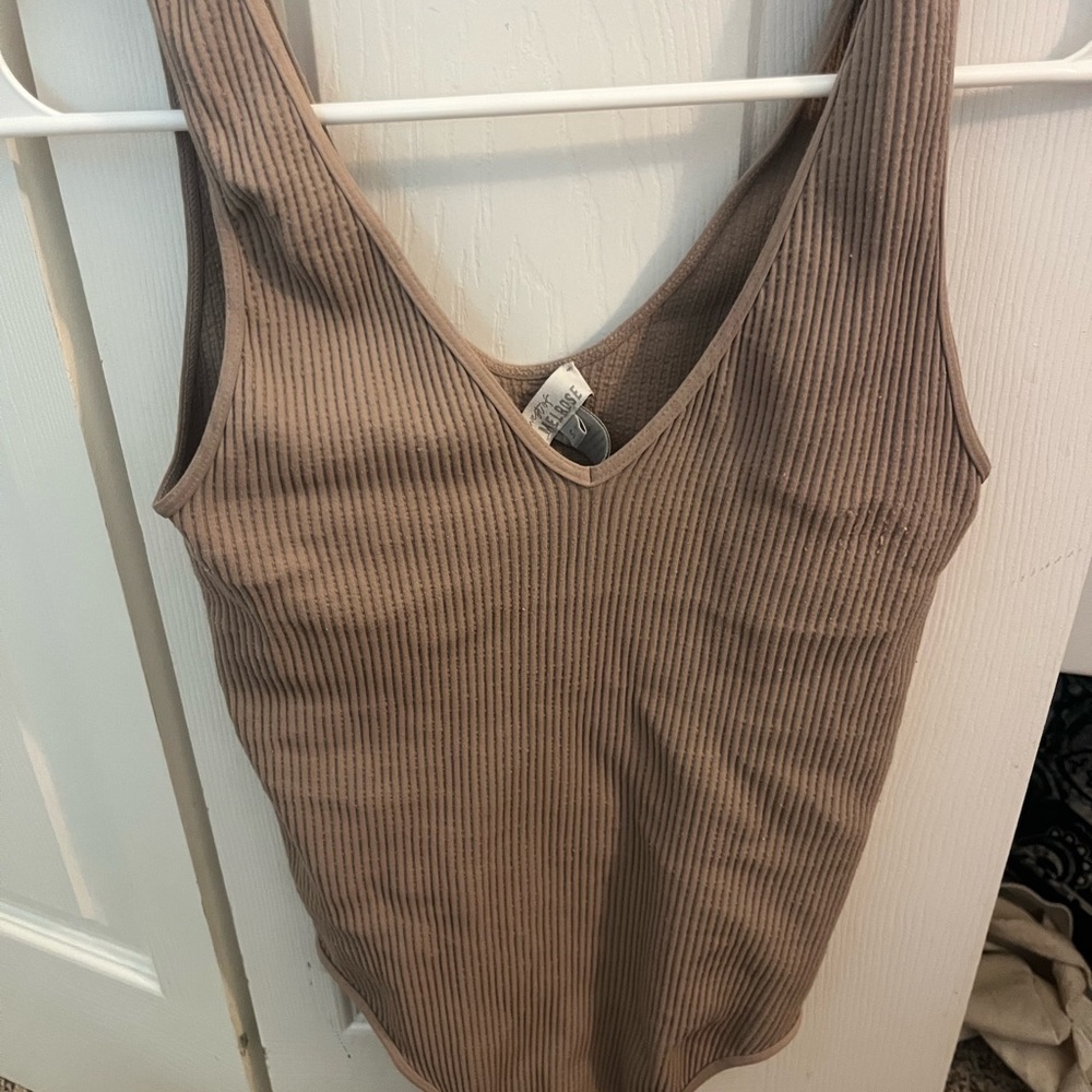 West of Melrose Ribbed Tan Women's Bodysuit Medium